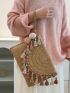 Tassel Decor Straw Bag Medium Flap For Beach Vacation Travel