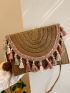 Tassel Decor Straw Bag Medium For Beach