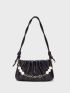 Minimalist Ruched Bag Faux Pearl Beaded Medium Black