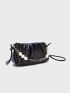 Minimalist Ruched Bag Faux Pearl Beaded Medium Black