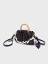 Minimalist Ruched Bag Chain Decor Medium Black