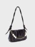 Minimalist Ruched Bag Faux Pearl Beaded Medium Black