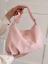 Letter Patch Decor Hobo Bag Pink Oversized Preppy