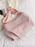 Letter Patch Decor Hobo Bag Pink Oversized Preppy