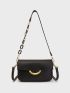 Minimalist Square Bag Metal Decor Flap Black