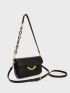 Minimalist Square Bag Metal Decor Flap Black