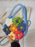 Mini Straw Bag Flower Decor Double Handle