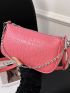 Crocodile Embossed Square Bag Small Chain Decor Pink