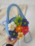 Mini Straw Bag Flower Decor Double Handle