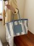 Striped Pattern Shoulder Tote Bag Medium Contrast Binding