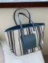 Striped Pattern Shoulder Tote Bag Medium Contrast Binding