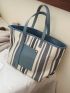 Striped Pattern Shoulder Tote Bag Medium Contrast Binding