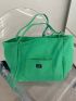 Letter Patch Decor Shopper Bag Canvas Green