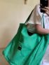 Letter Patch Decor Shopper Bag Canvas Green