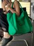 Letter Patch Decor Shopper Bag Canvas Green