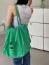 Letter Patch Decor Shopper Bag Canvas Green