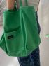 Letter Patch Decor Shopper Bag Canvas Green