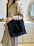 Medium Shopper Bag Corduroy Double Handle Solid Black