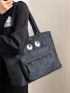 Large Shopper Bag Cartoon Eyes Decor Pocket Front