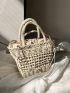 Mini Hollow Out Drawstring Design Straw Bag Vacation For Summer