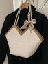 Geometric Embossed Shoulder Tote Bag Twilly Scarf Decor