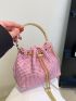 Mini Rhinestone Decor Bucket Bag Top Ring Tassel Detail