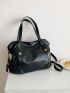 PU Shoulder Tote Bag Zipper Double Handle Black Fashionable