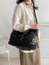 PU Shoulder Tote Bag Zipper Double Handle Black Fashionable