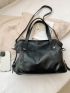 PU Shoulder Tote Bag Zipper Double Handle Black Fashionable