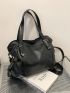 PU Shoulder Tote Bag Zipper Double Handle Black Fashionable