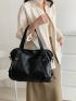 PU Shoulder Tote Bag Zipper Double Handle Black Fashionable