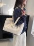 Letter Patch Decor Shoulder Tote Bag Zipper Double Handle Fashionable