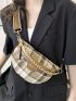 Plaid Pattern Fanny Pack With Zipper Chain Decor Fashionable