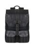 Black Flap Backpack Vintage Textured Buckle Decor PU