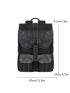 Black Flap Backpack Vintage Textured Buckle Decor PU