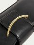 Black Baguette Bag Fashionable Metal Decor PU