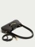 Black Baguette Bag Fashionable Metal Decor PU