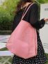 Pink Shopper Bag With Inner Pouch Minimalist Double Handle For Shopping