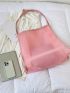 Pink Shopper Bag With Inner Pouch Minimalist Double Handle For Shopping