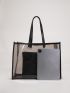 Transparent Shoulder Tote Bag With Inner Pouch Minimalist Contrast Binding PVC