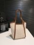 Double Handle Straw Bag Colorblock With Inner Pouch