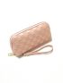 Checkered Textured Long Wallet With Zipper Fashionable PU