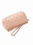 Checkered Textured Long Wallet With Zipper Fashionable PU