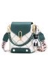 Mini Bucket Bag Fashionable Letter Graphic Plaid Embroidered Studded Decor Flap PU