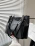 Black Shoulder Tote Bag Fashionable Chain Decor PU