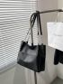 Black Shoulder Tote Bag Fashionable Chain Decor PU