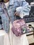 Mini Classic Backpack Clear Panel Cartoon Dinosaur Decor Double Handle Fashionable