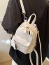 Mini Classic Backpack With Zipper Geometric Embossed White PU Preppy