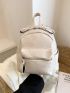 Mini Classic Backpack With Zipper Geometric Embossed White PU Preppy