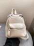 Mini Classic Backpack With Zipper Geometric Embossed White PU Preppy